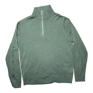 Men's Merino Wool Blend 1/4 Zip M Green Long Sleeve Sweater